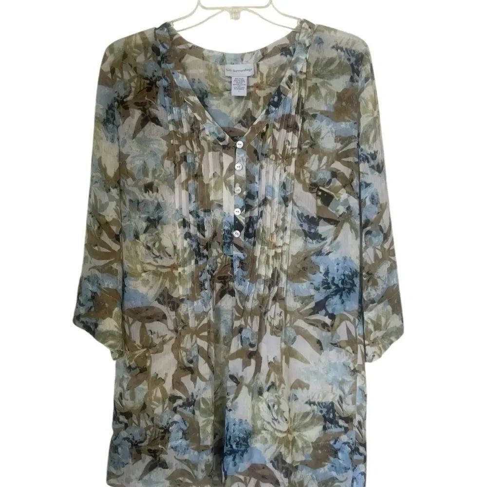 Soft Surroundings Women’s 3/4 Sleeve Floral Blouse Size S